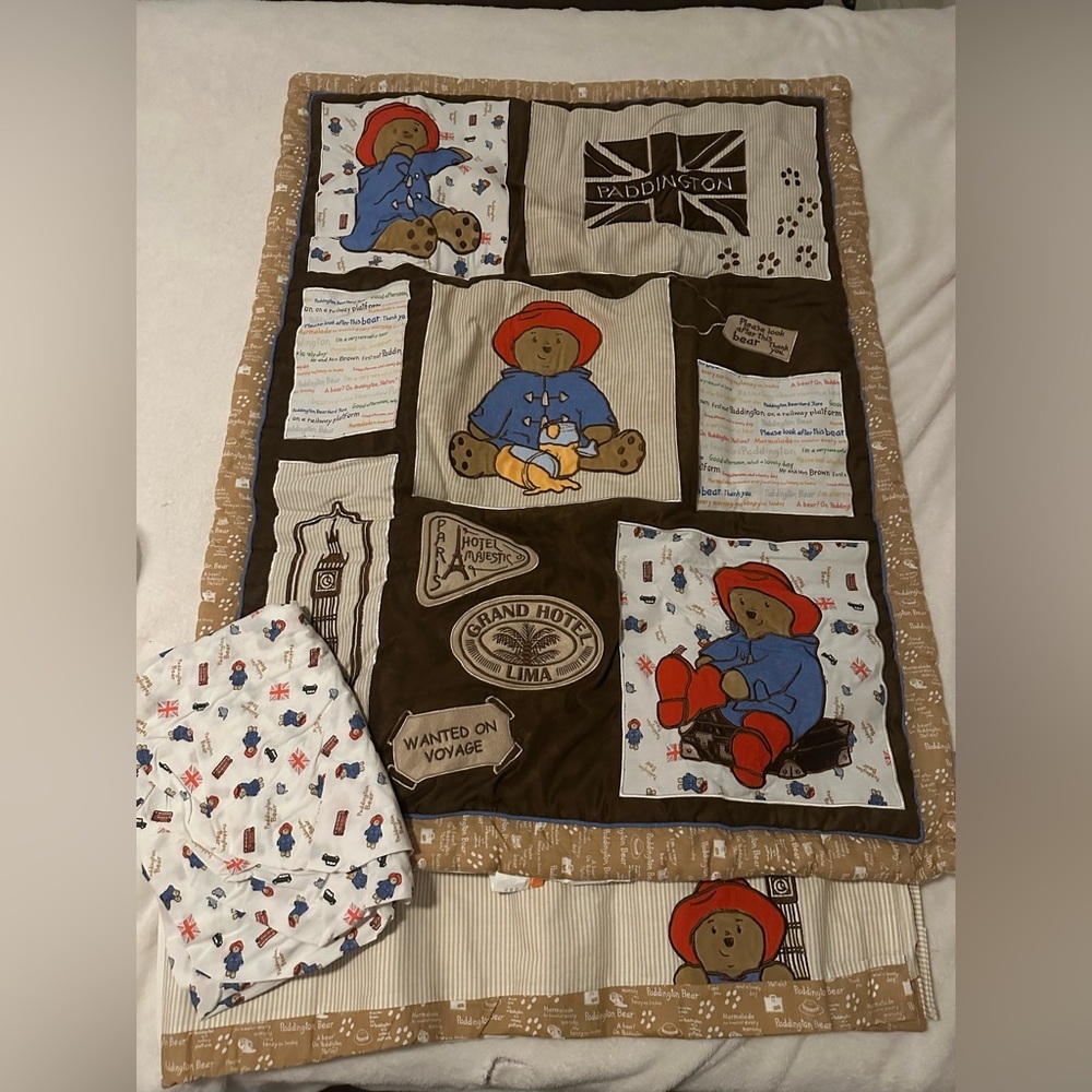 Paddington Bear Reversible Baby Quilt Comforter, Sheet & Bedskirt Bed Crib Set